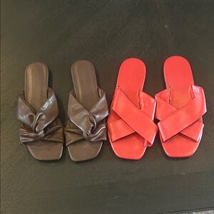 Women's Red and Brown Slide Sandals lot size 8